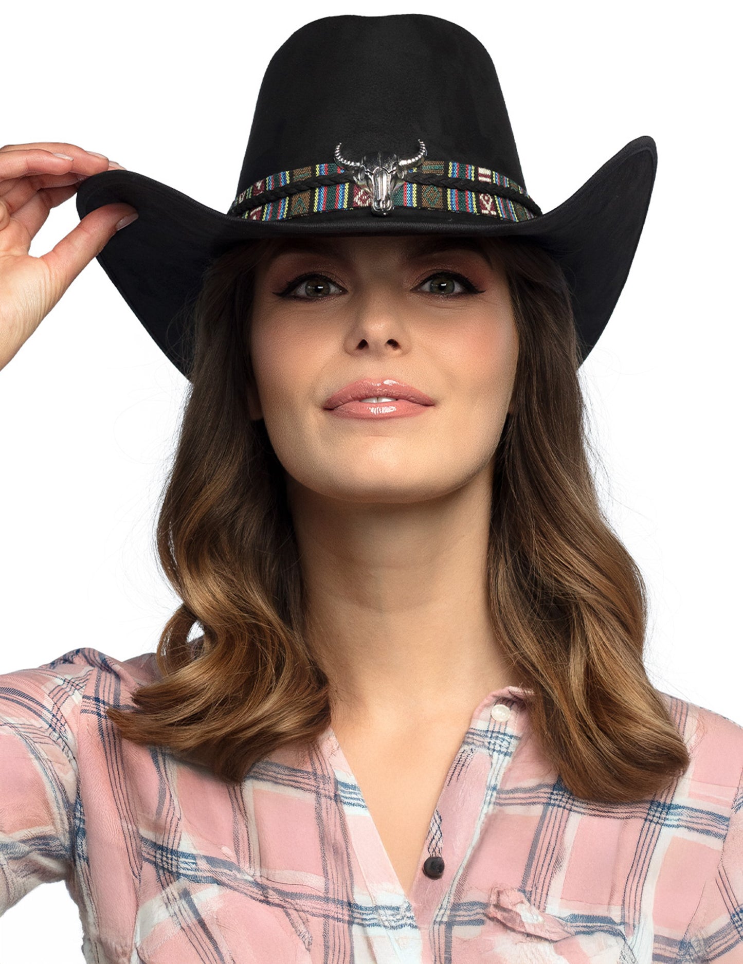 Čierny kovbojský klobúk pre dospelých s byvolou hlavou