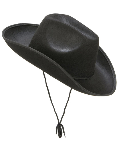 Vue de profil du chapeau de cowboy pour adulte noir avec cordelette
