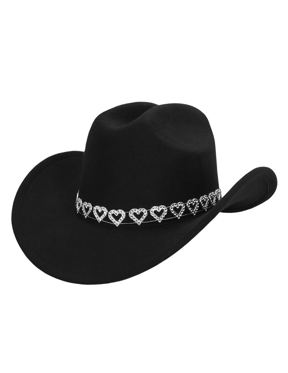 Vue de trois quarts du chapeau de cowboy avec cœurs brillants
