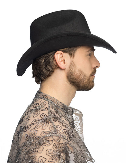 Čierny kovbojský klobúk s trblietavými srdiečkami pre dospelých 