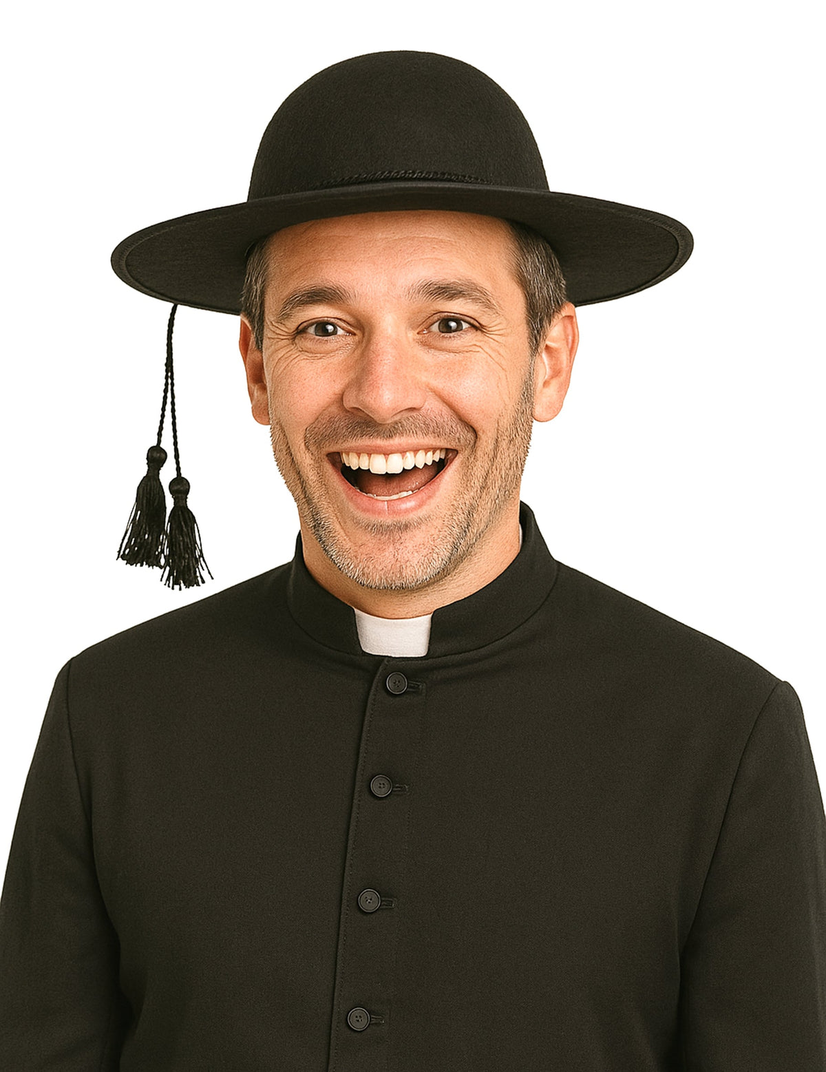 Chapeau curé pour adulte noir à pompons