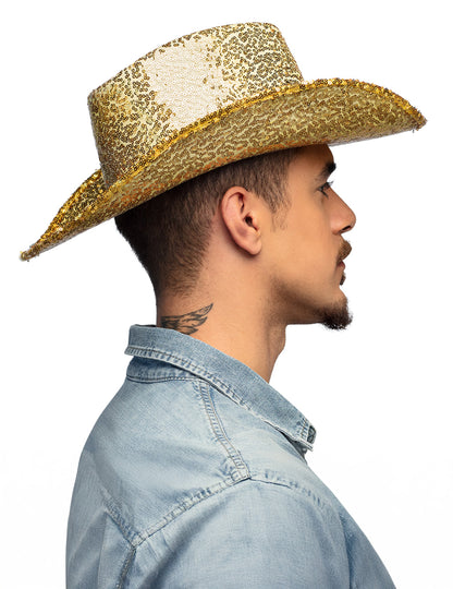 Kovbojský klobúk so zlatými flitrami pre dospelých