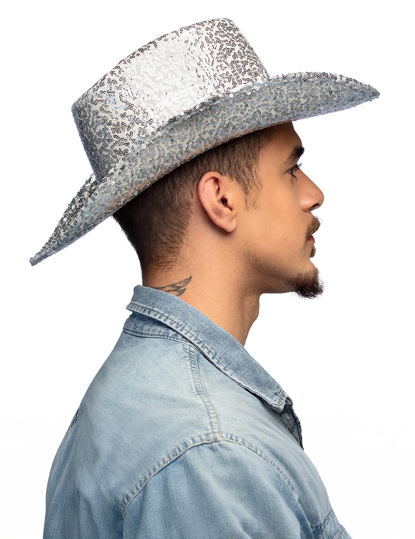 Strieborný flitrovaný kovbojský klobúk pre dospelých