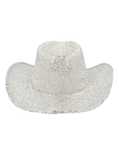 Strieborný flitrovaný kovbojský klobúk pre dospelých