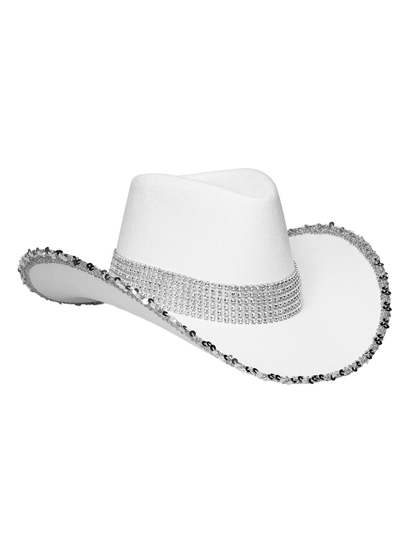 Biely kovbojský klobúk pre dospelých s kamienkami