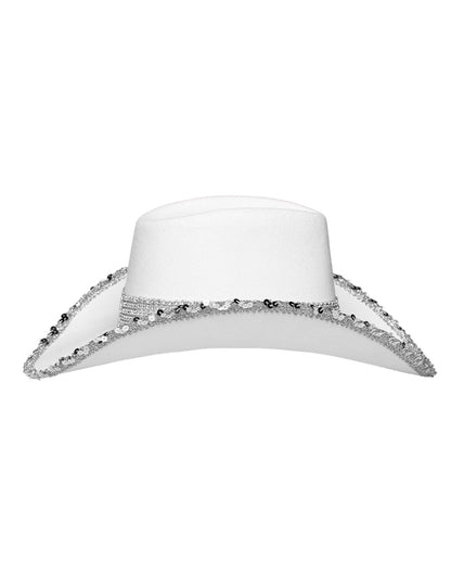Biely kovbojský klobúk pre dospelých s kamienkami