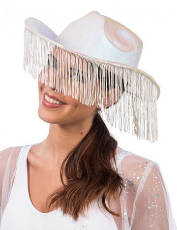 Biely dúhový kovbojský klobúk s okrajmi dospelých