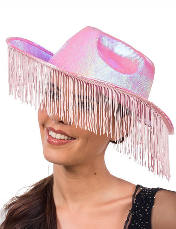 Rose Iridescent Cowboy Hat s dospelými strapcami