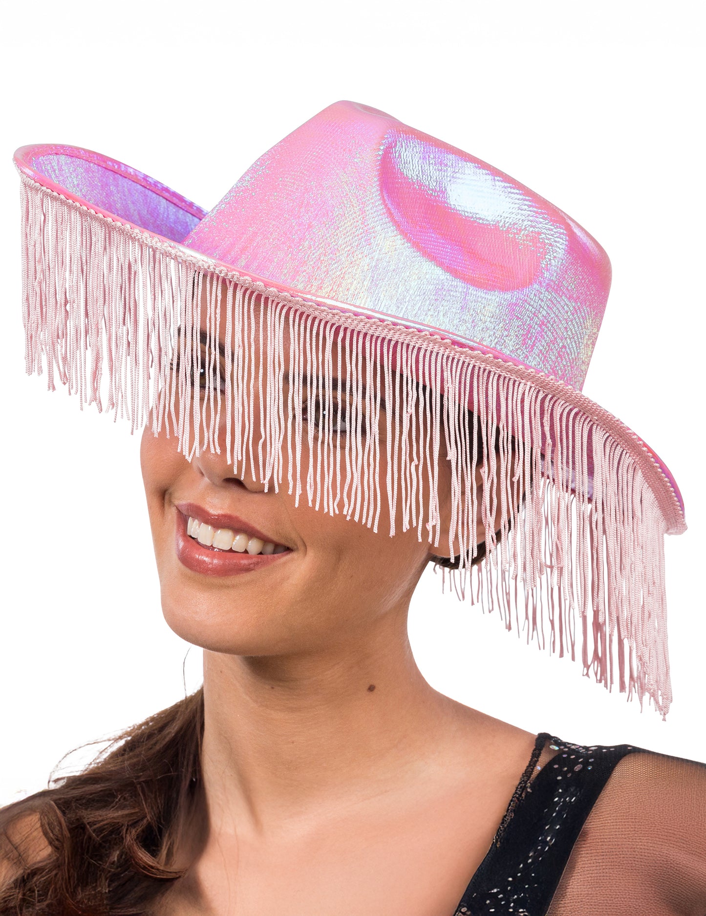 Rose Iridescent Cowboy Hat s dospelými strapcami