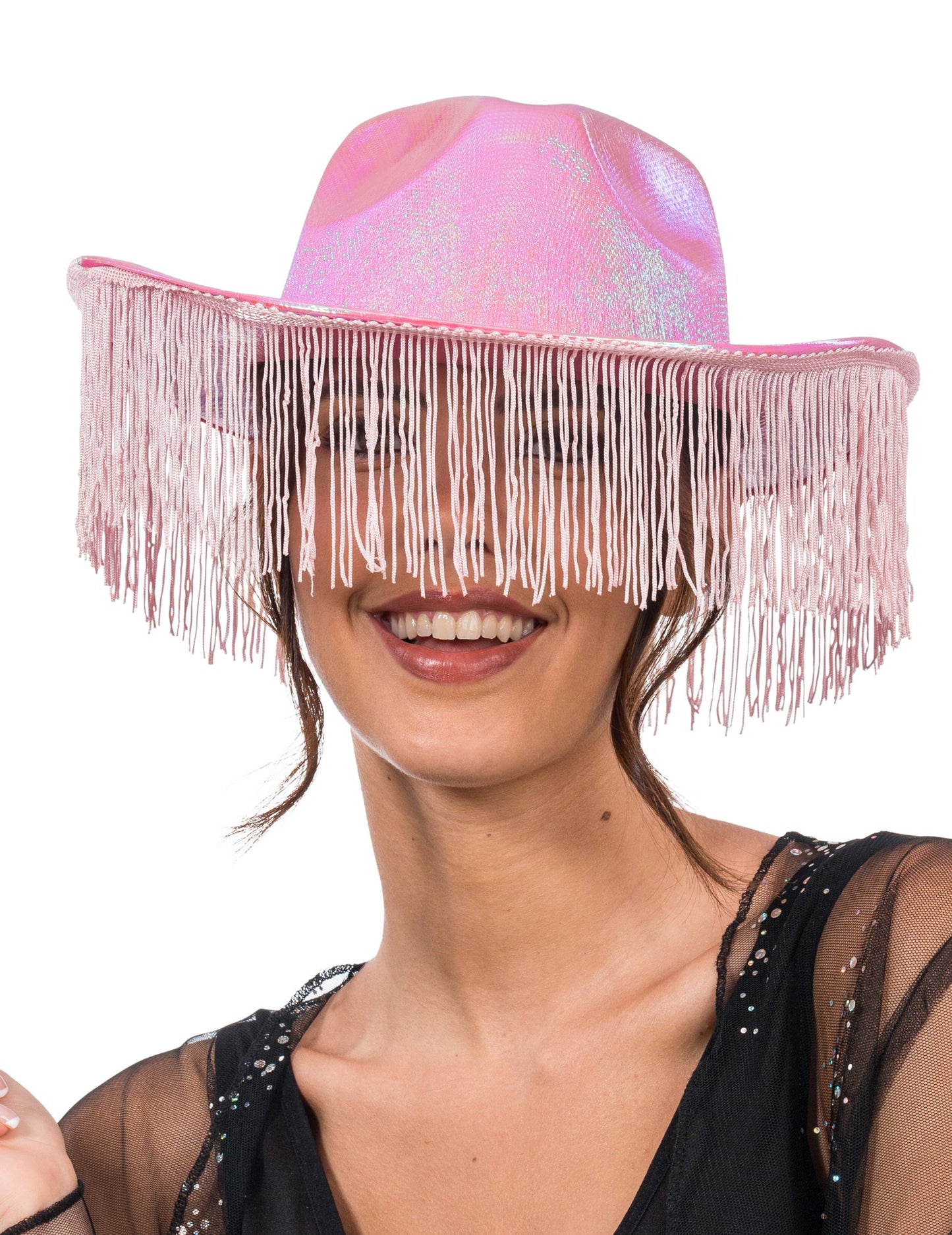 Rose Iridescent Cowboy Hat s dospelými strapcami