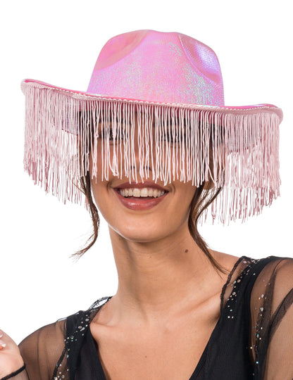 Rose Iridescent Cowboy Hat s dospelými strapcami