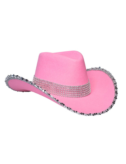 Kovbojský klobúk pre dospelých svetloružovej farby s kamienkami