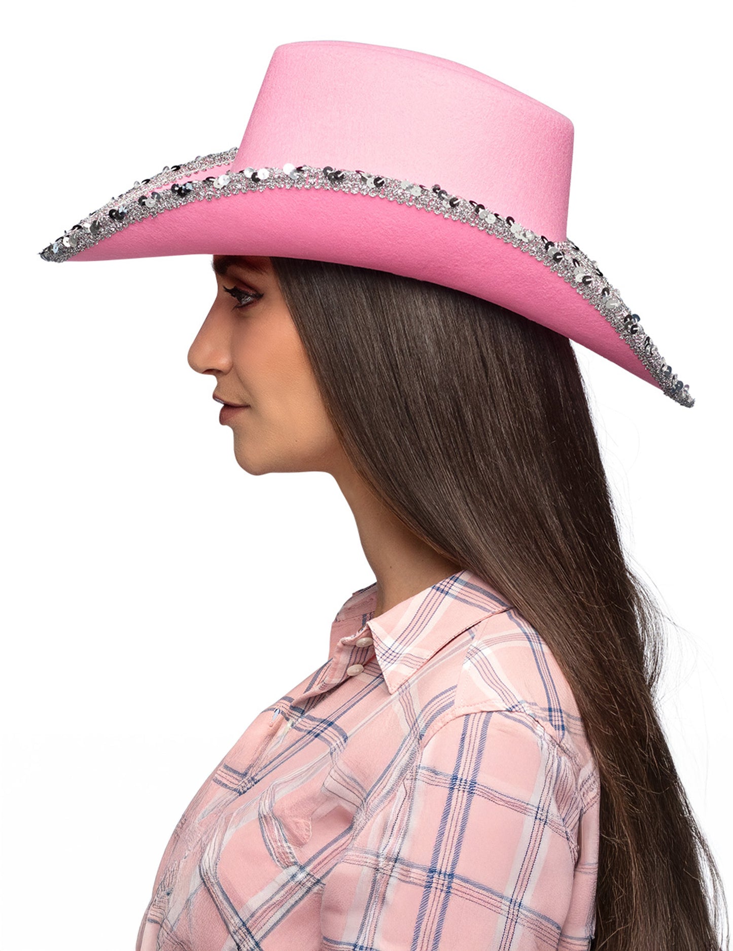 Kovbojský klobúk pre dospelých svetloružovej farby s kamienkami