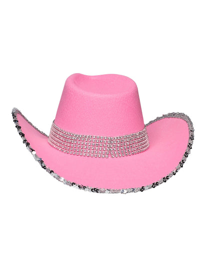 Kovbojský klobúk pre dospelých svetloružovej farby s kamienkami