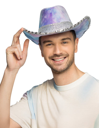 Modro-fialový batikovaný kovbojský klobúk pre dospelých