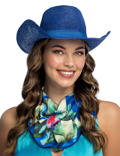Modrý zapletený kovbojský klobúk pre dospelých