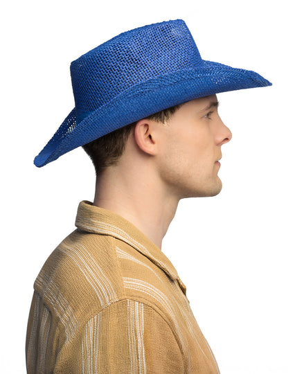 Modrý zapletený kovbojský klobúk pre dospelých