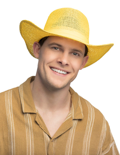 Žltý pletený kovbojský klobúk pre dospelých