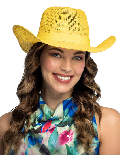 Žltý pletený kovbojský klobúk pre dospelých