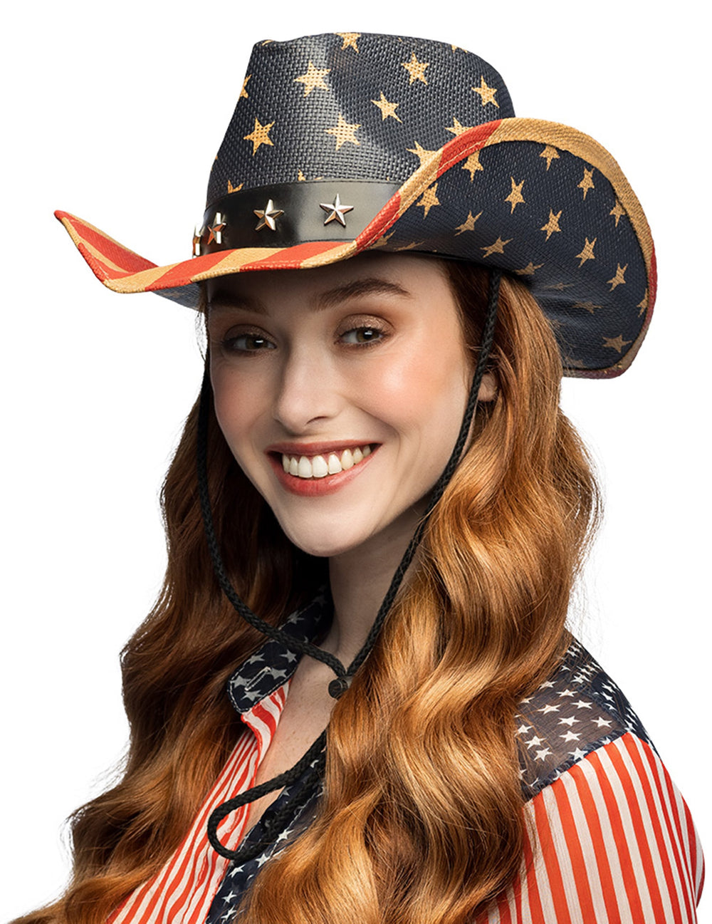 Chapeau de cowboy USA pour adulte drapeau américain avec étoiles et rayures