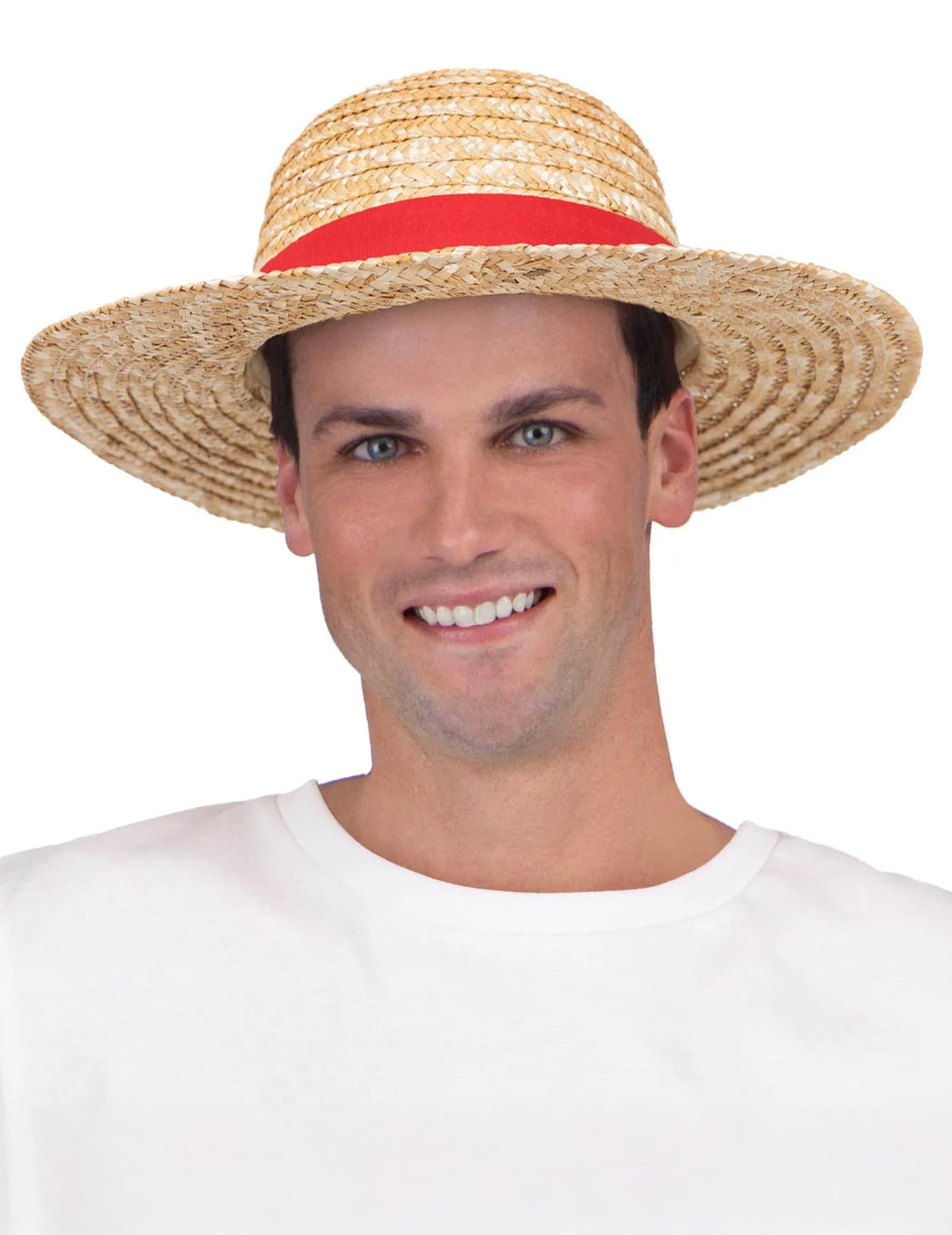 Chapeau de paille roi des pirates pour adulte naturel avec ruban rouge