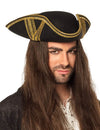 Chapeau de pirate pour adulte noir à liseré or