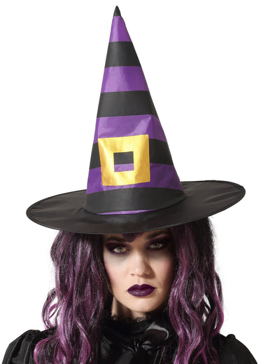 Chapeau de sorcière pour femme à rayures violet et noir
