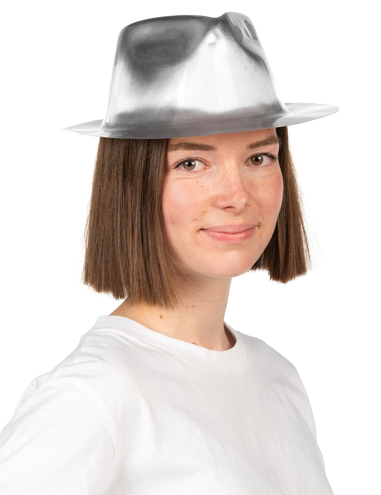 Lesklý strieborný gangsterský klobúk