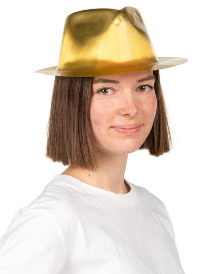 Lesklý zlatý gangsterský klobúk