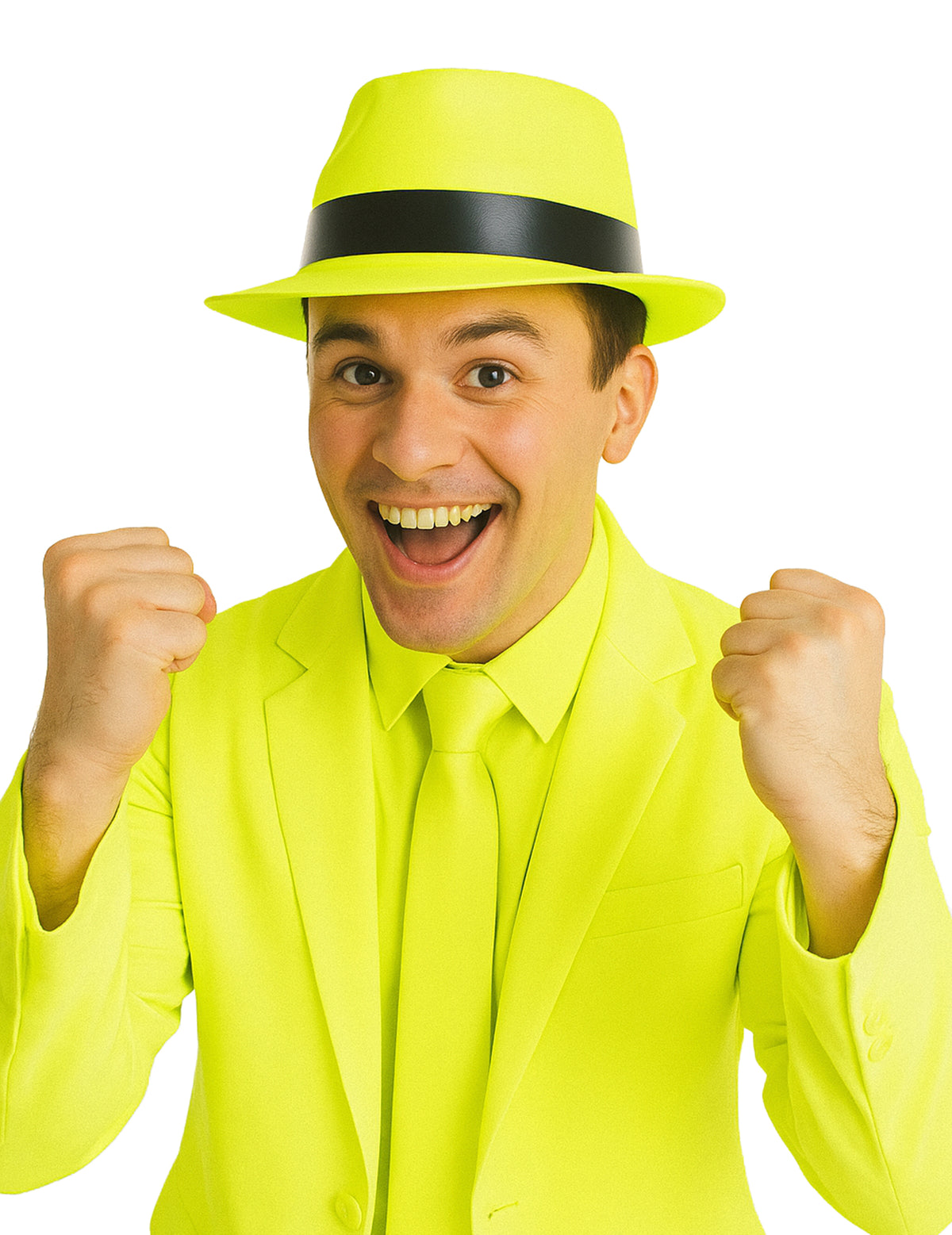 Chapeau gangster pour adulte jaune fluo avec bandeau noir