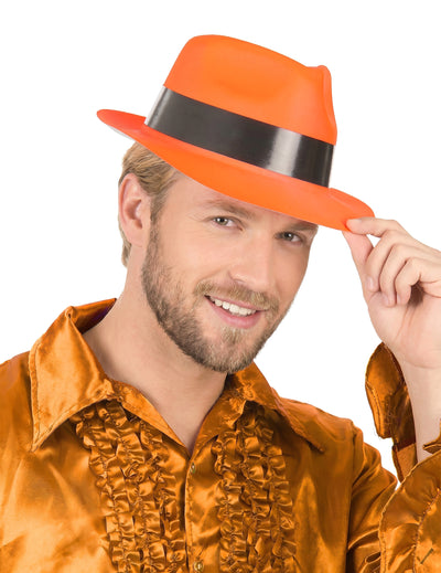 Fluo dospelý oranžový gangster klobúk