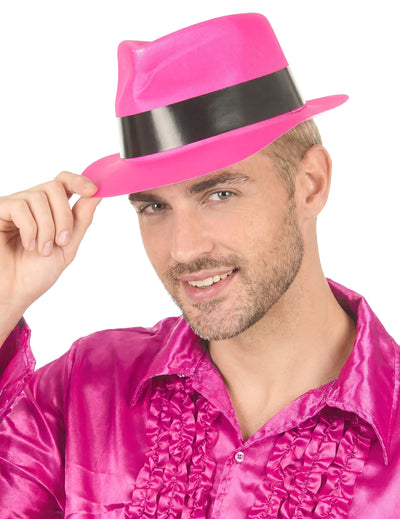 Fluo dospelý ružový gangster klobúk