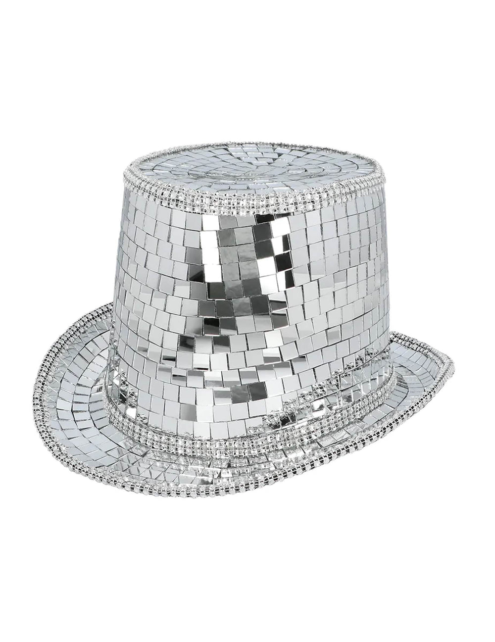 Vue de trois-quarts du chapeau haut de forme disco à facettes pour adulte