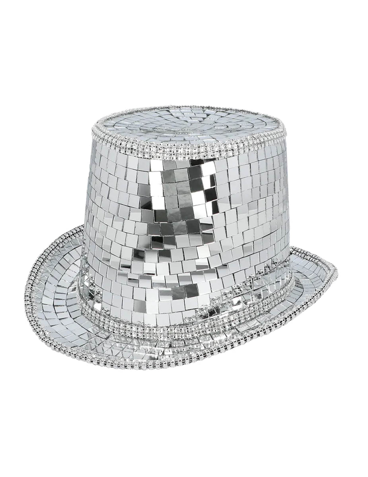 Vue de trois-quarts du chapeau haut de forme disco à facettes pour adulte