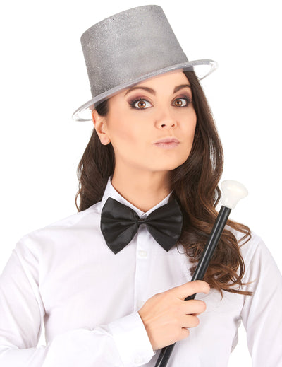 Chapeau haut de forme en plastique pailleté pour adulte argent