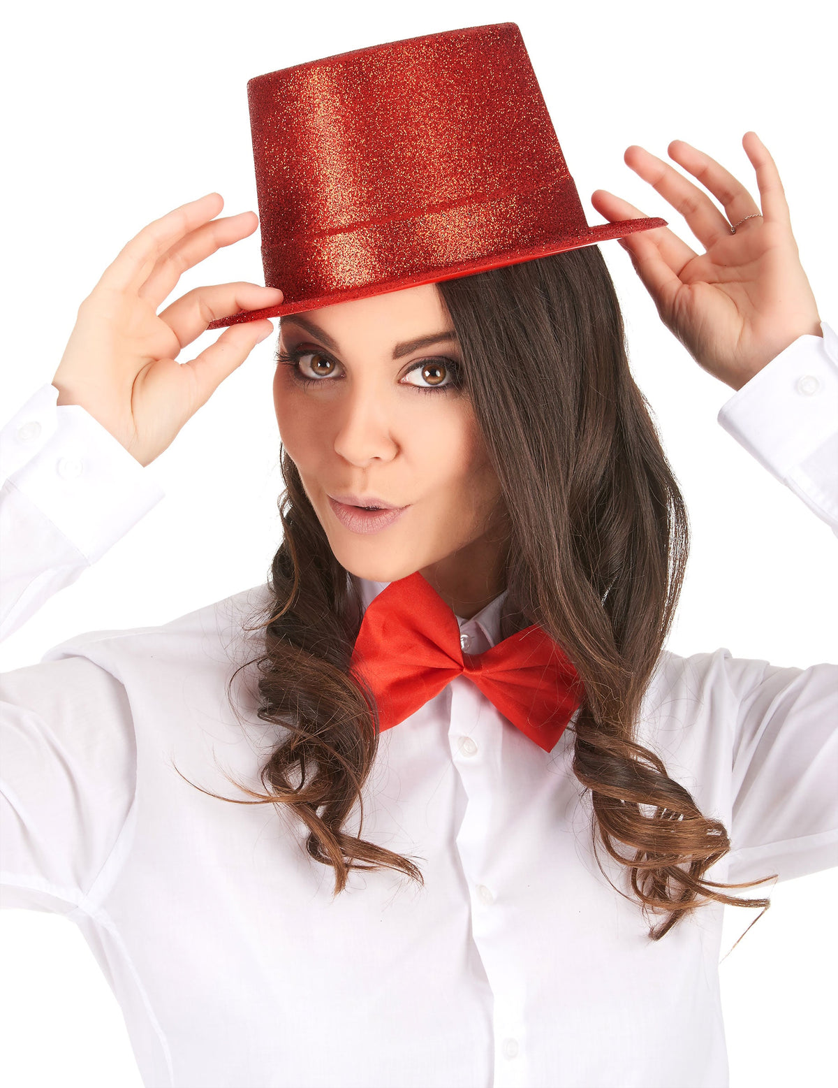 Vue de face du chapeau haut de forme pailleté