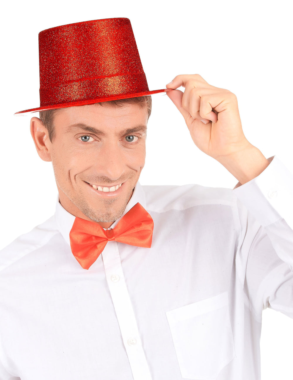 Chapeau haut de forme pailleté pour adulte rouge en plastique