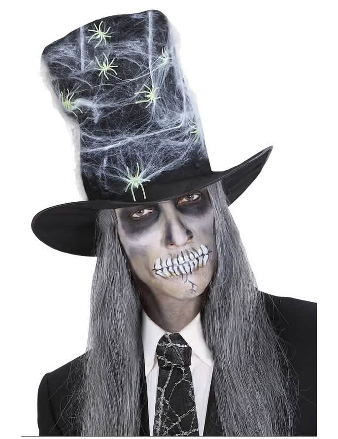 Cylinder z látky s pavúkmi halloween pre dospelého čierna a biela