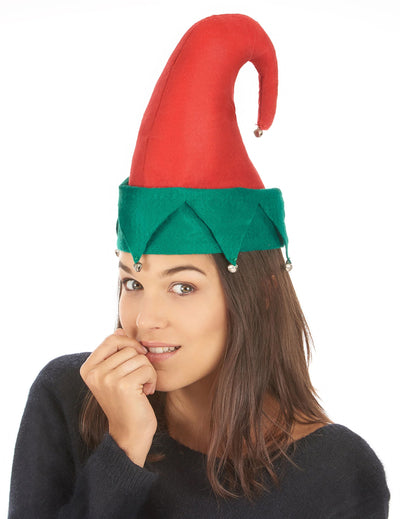 Chapeau de lutin avec grelots de Noël pour adulte rouge et vert