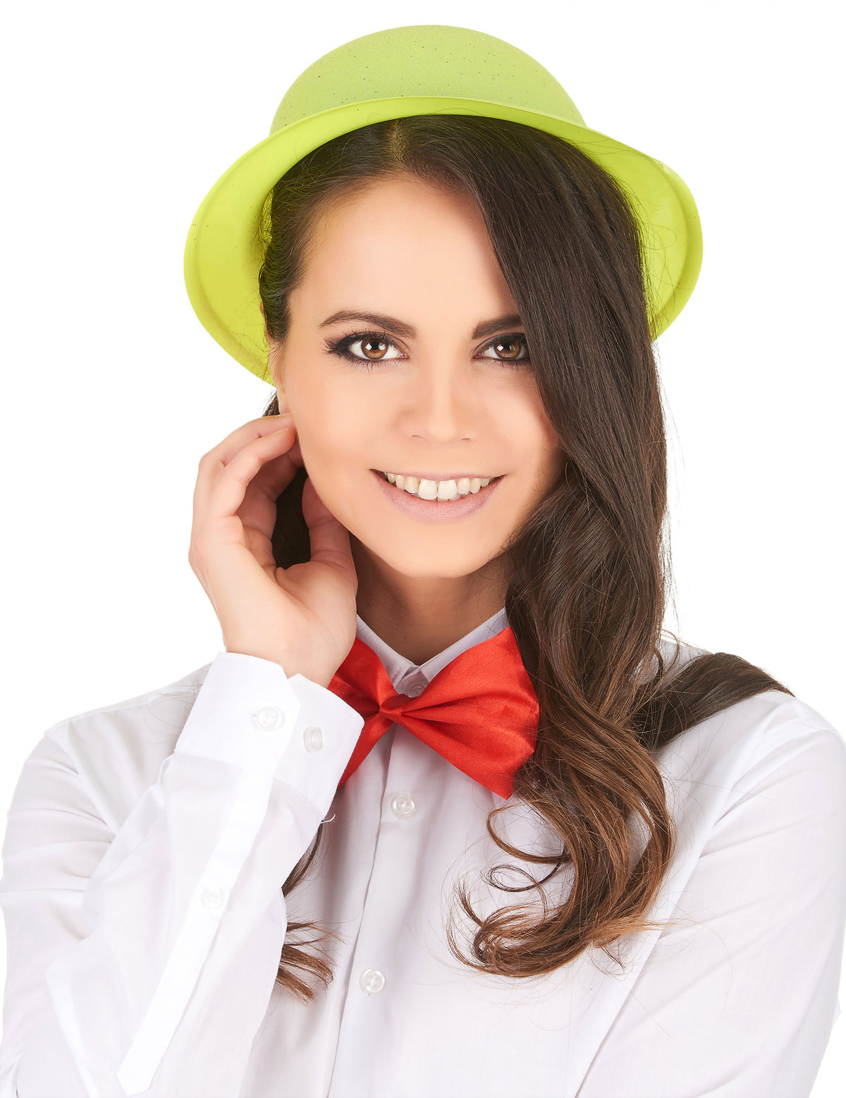 Vue de face du chapeau melon pailleté pour adulte