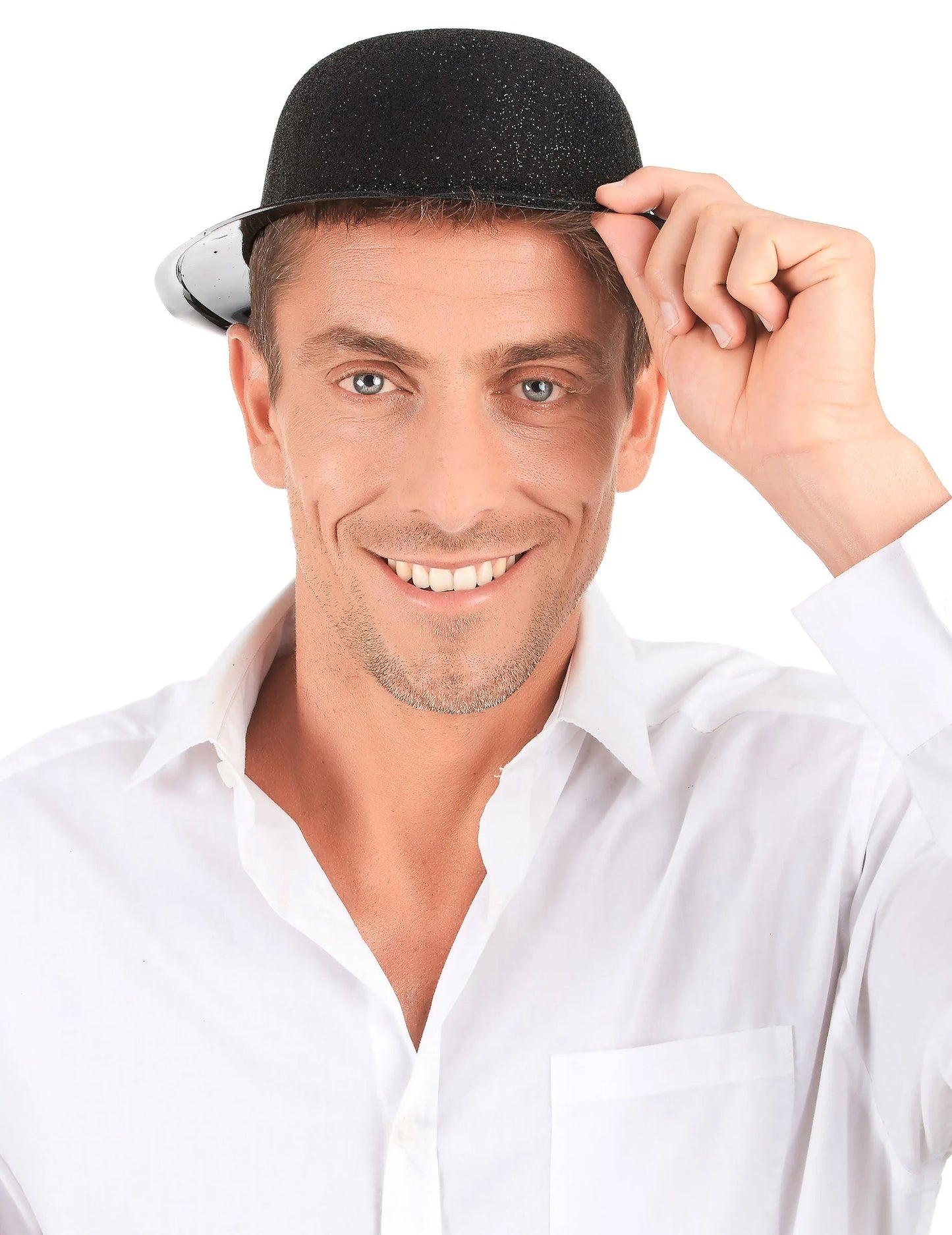 Chapeau melon plastique pailleté pour adulte noir