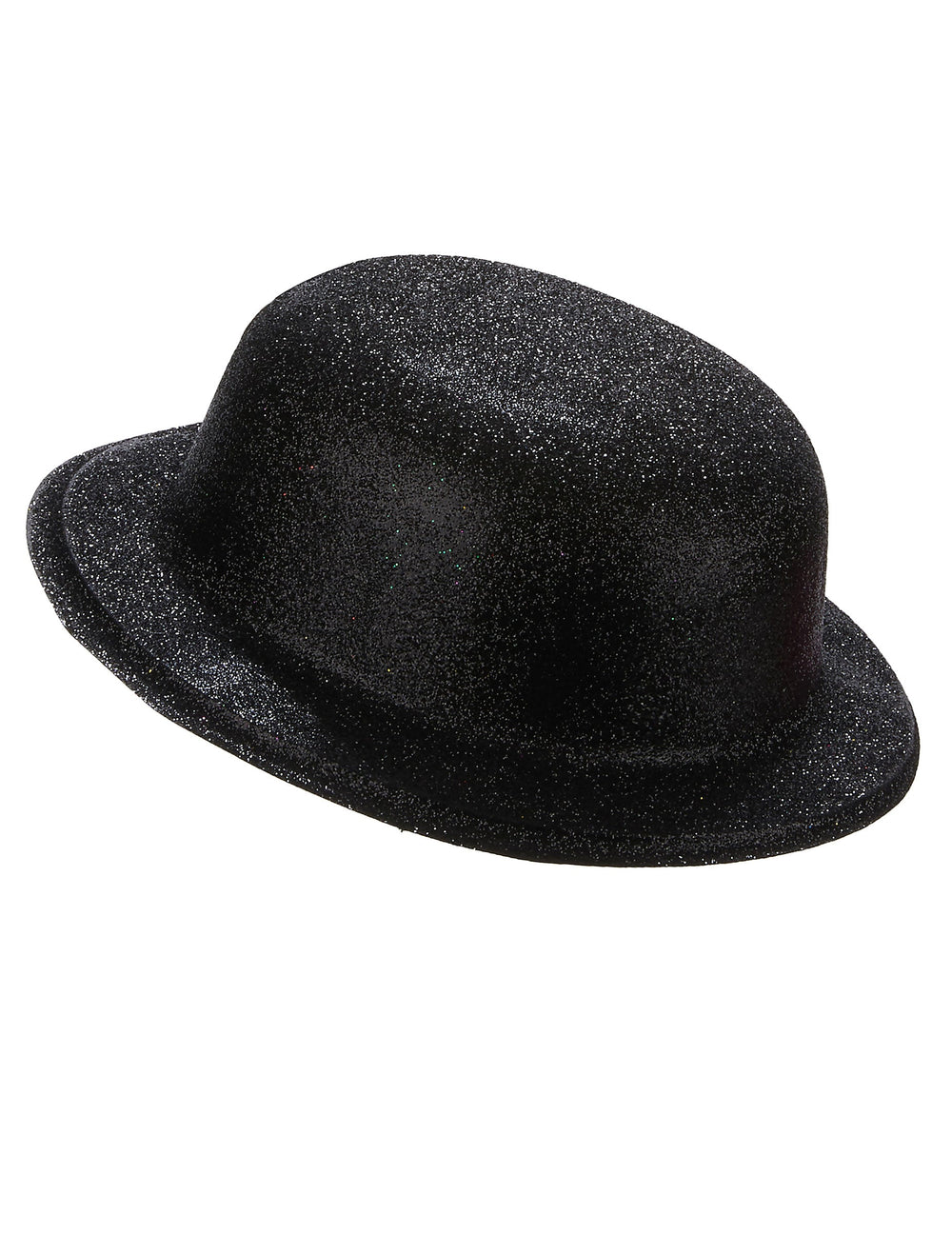 Vue de profil du chapeau melon plastique pailleté pour adulte noir