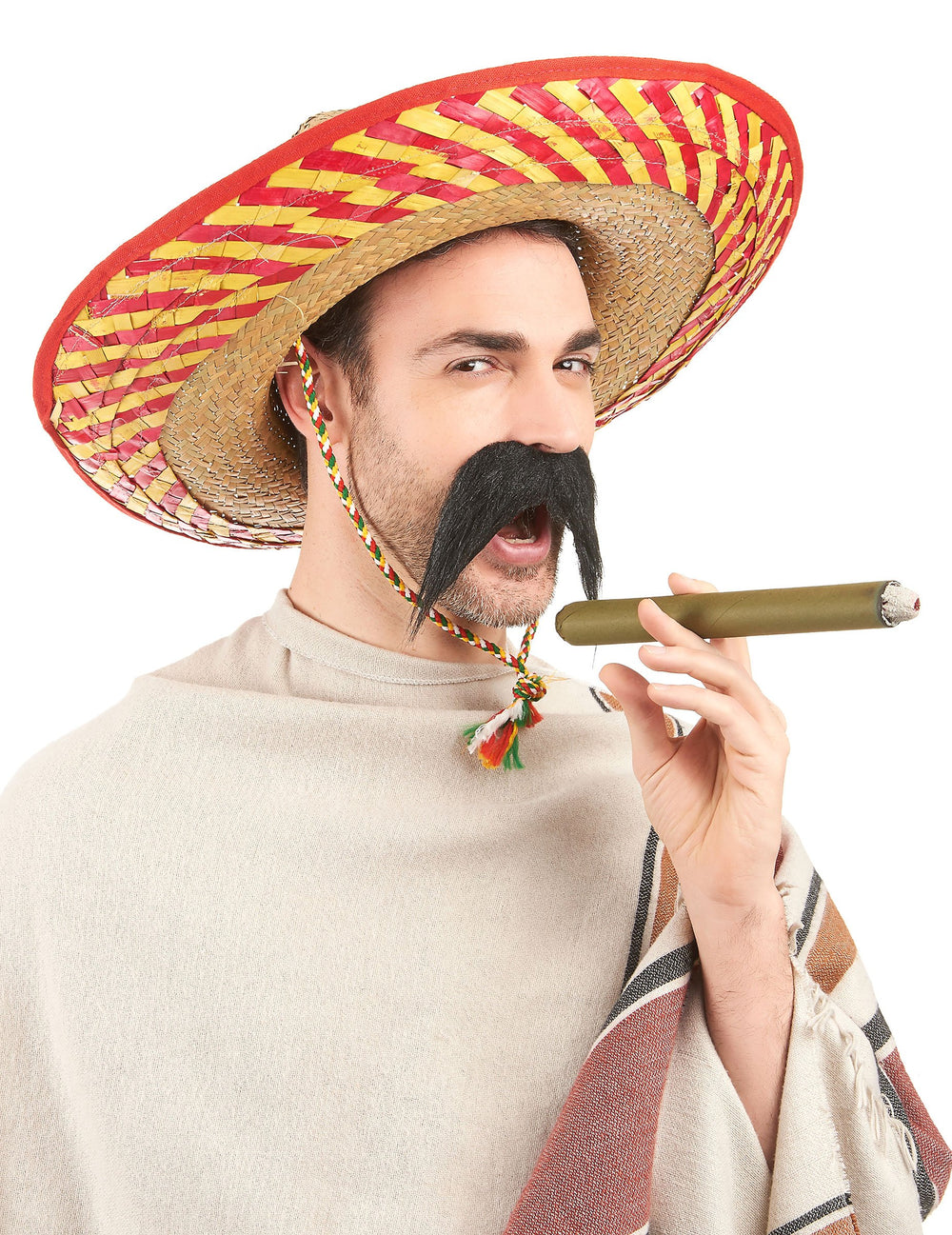 Chapeau mexicain pour adulte jaune et rouge en paille