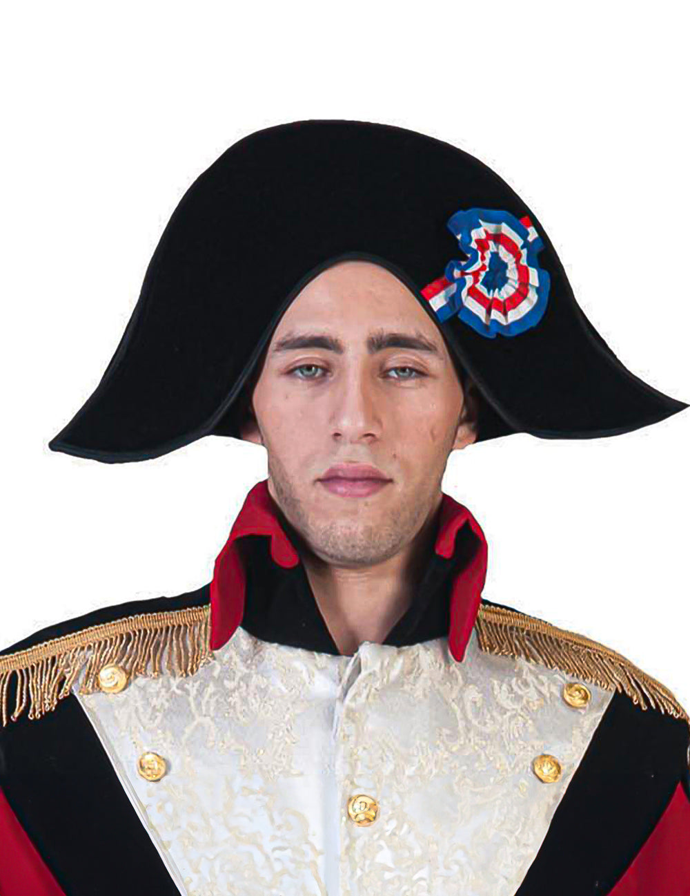 Chapeau Napoléon pour adulte noir avec cocarde bleu blanc rouge