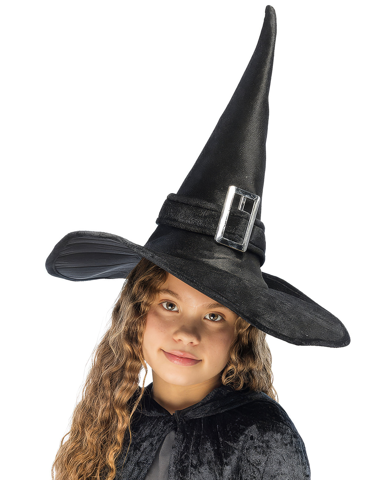 Chapeau de sorcière Halloween pour enfant noir avec boucle argentée