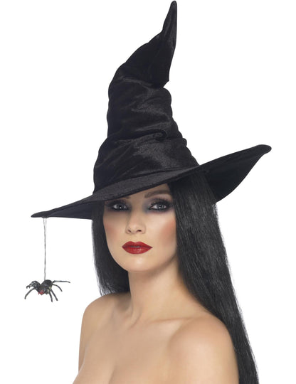 Čierny čarodejnícky klobúk s pavúkom Halloween ženy