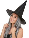 Čierny čarodejnícky klobúk s dospelými šedými vlasmi Halloween
