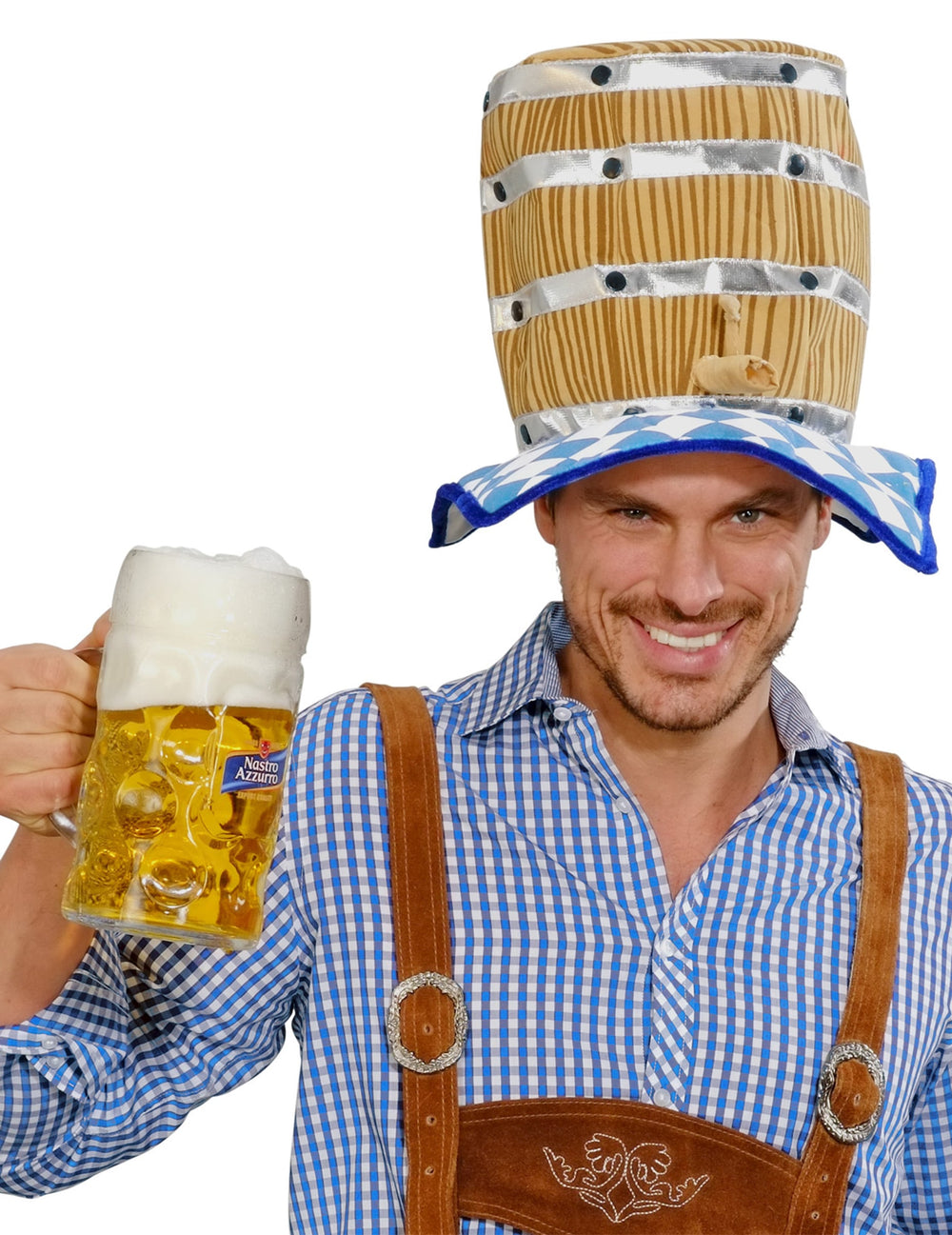 Chapeau tonneau de bière Bavarois pour adulte marron et bleu