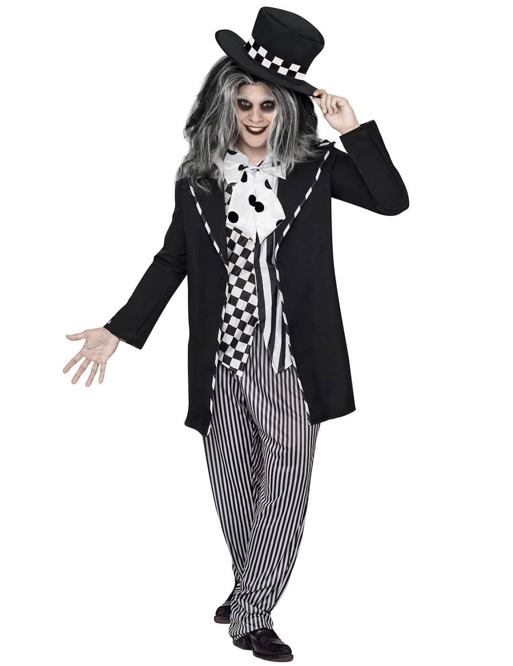 bláznivý klobučnícky kostým z rozprávky halloween pre muž čierna a biela