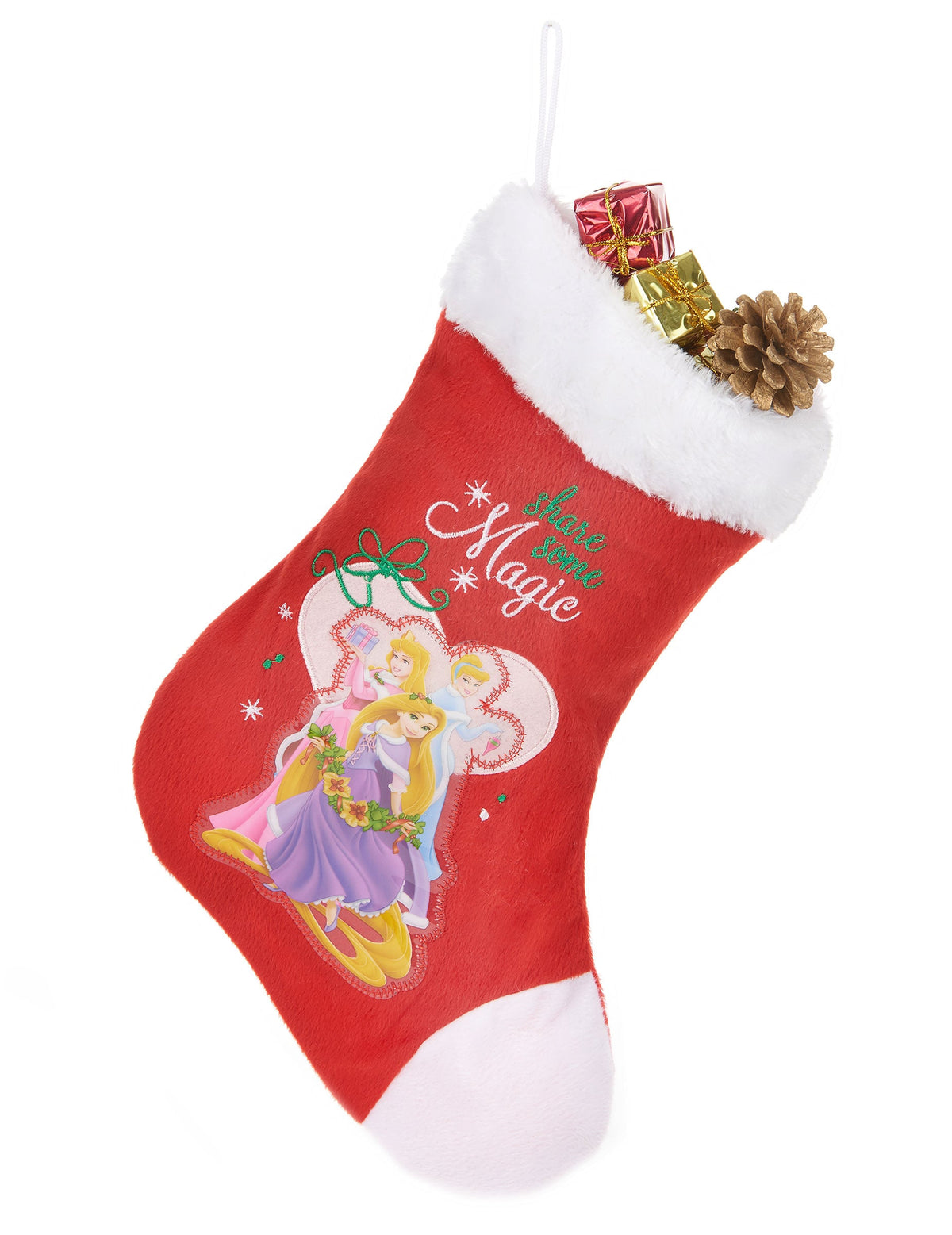 Chaussette de Noël Princesses Disney pour enfant rouge et blanche